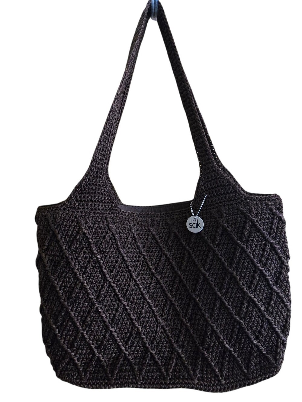 The Sak Shoulder Bag Brown Diamond Crochet Knit Double Strap Boho